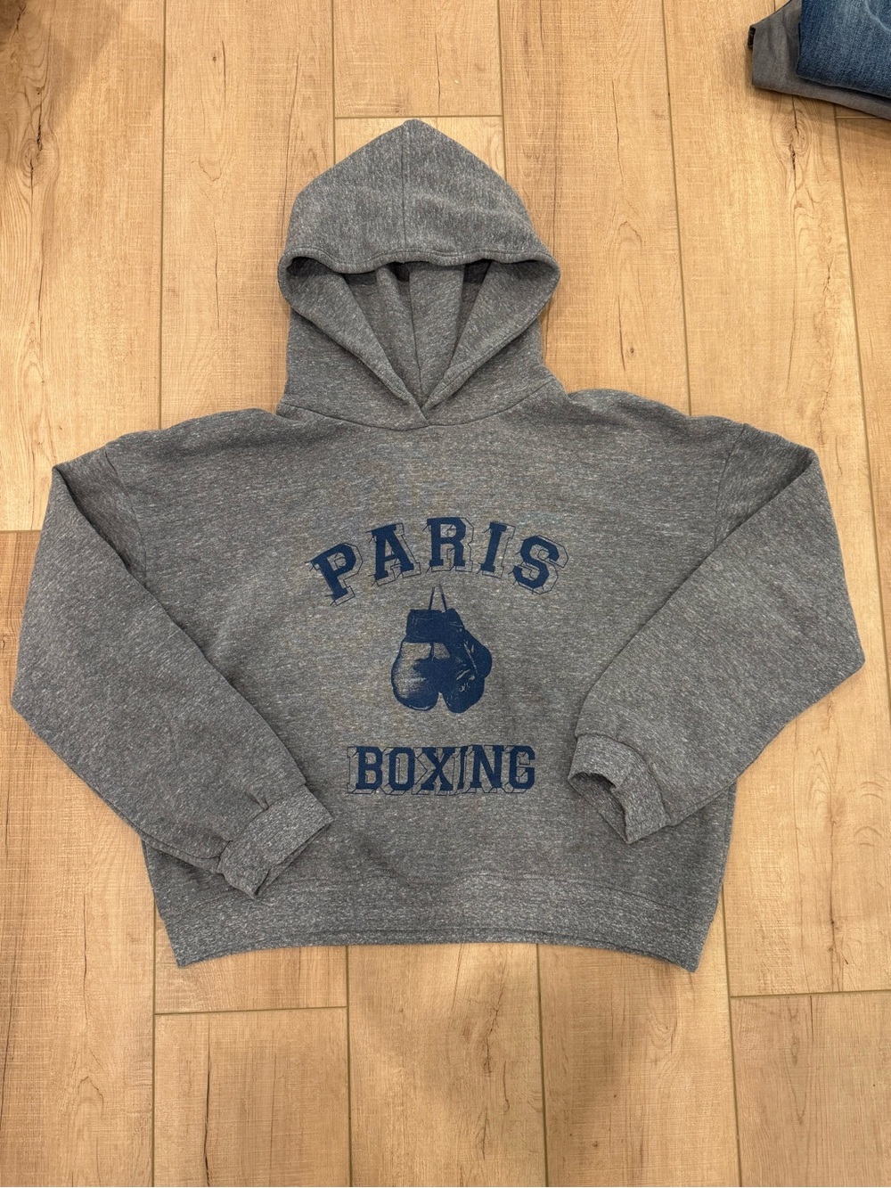 Sunday Somewhere Gray Hoodie with Blue Paris Boxing Graphic
